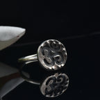 Round Coin Style Aum Symbol Spiritual Om Ring 925 Sterling Silver