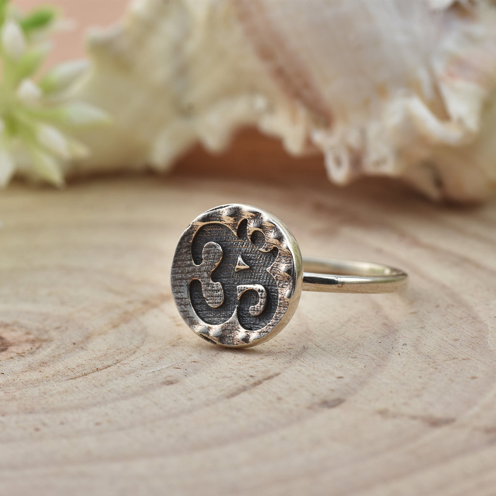 Round Coin Style Aum Symbol Spiritual Om Ring 925 Sterling Silver
