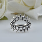 Triple Layer Bubble Texture Beaded Crown Ring 925 Sterling Silver