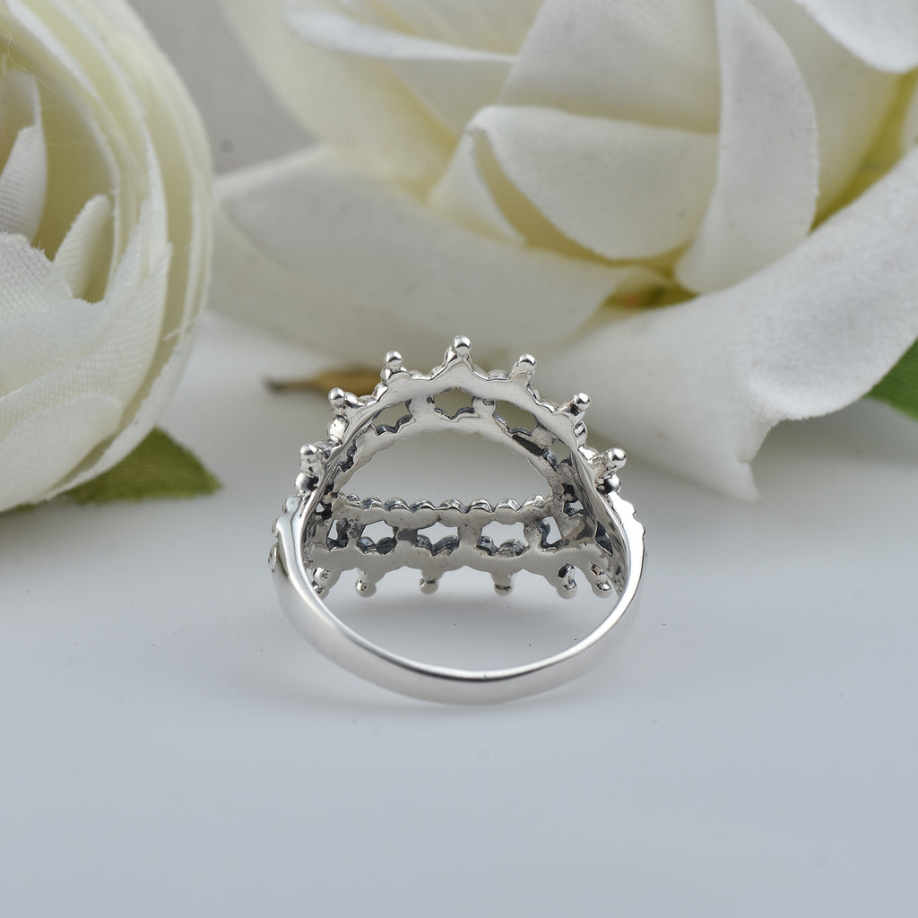 Triple Layer Bubble Texture Beaded Crown Ring 925 Sterling Silver