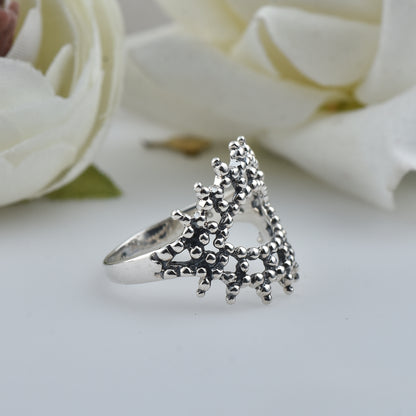 Triple Layer Beaded Crown Ring – 925 Sterling Silver