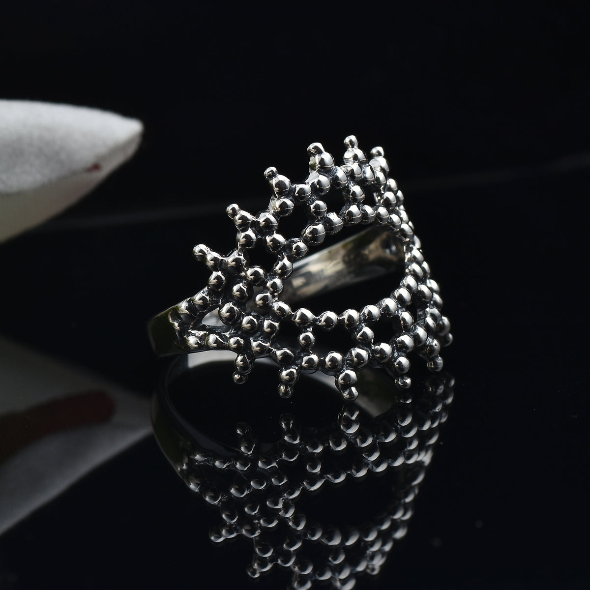 Triple Layer Beaded Crown Ring – 925 Sterling Silver