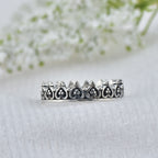 Heart Motif Vintage Stackable Crown Band Ring 925 Sterling Silver