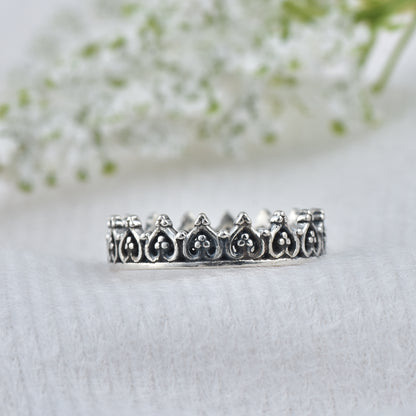 Heart Crown Stackable Band Ring – 925 Sterling Silver