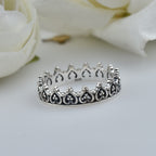 Heart Motif Vintage Stackable Crown Band Ring 925 Sterling Silver