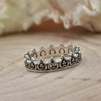 Heart Motif Vintage Stackable Crown Band Ring 925 Sterling Silver