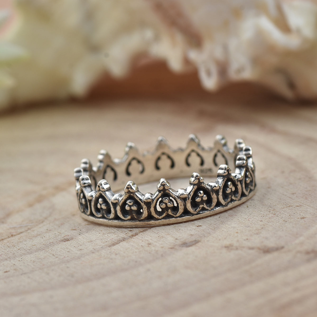 Heart Crown Stackable Band Ring – 925 Sterling Silver