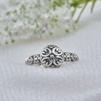 Vintage Floral Scroll Ring 925 Sterling Silver Oxidized