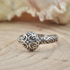 Vintage Floral Scroll Ring 925 Sterling Silver Oxidized