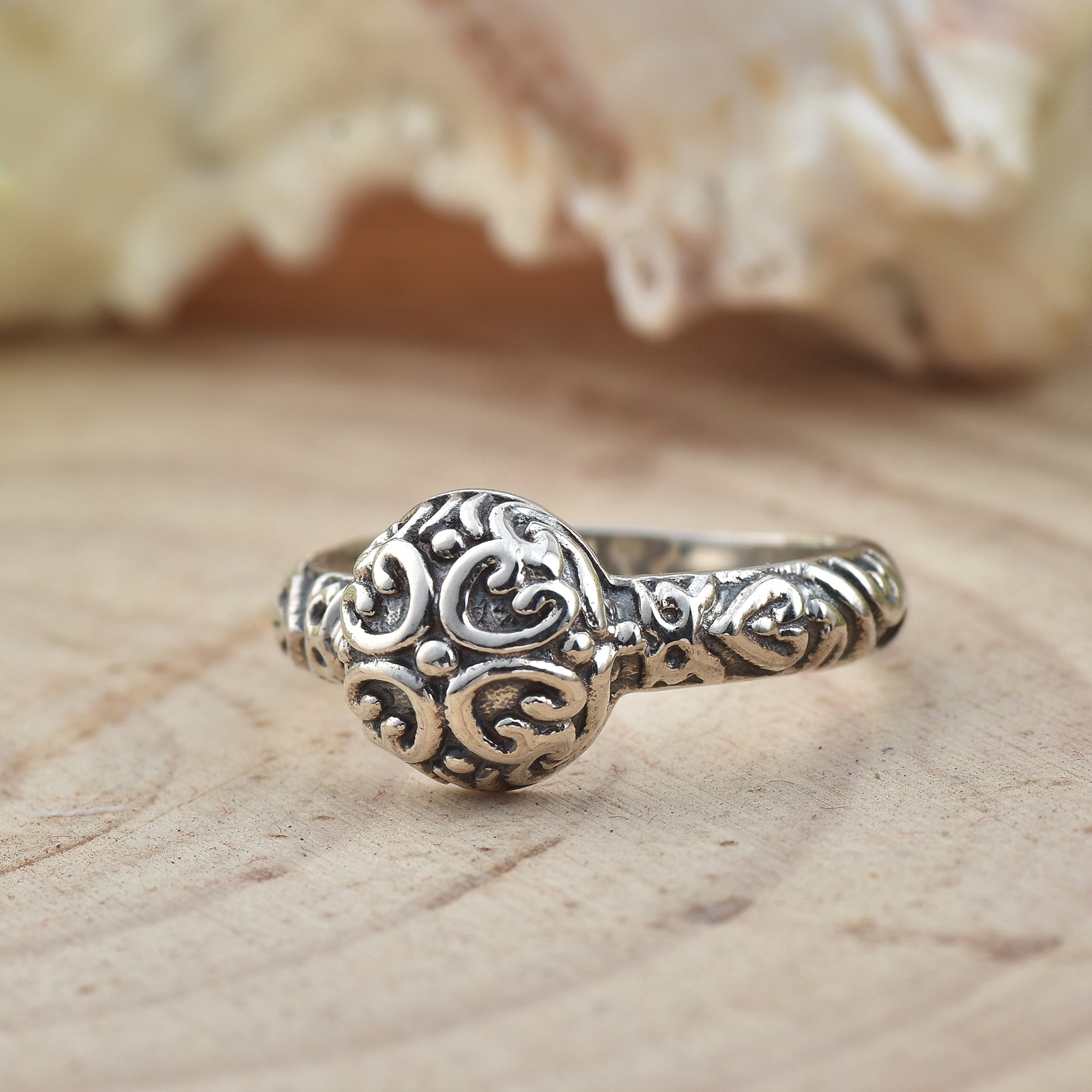 Vintage Floral Scroll Ring 925 Sterling Silver Oxidized