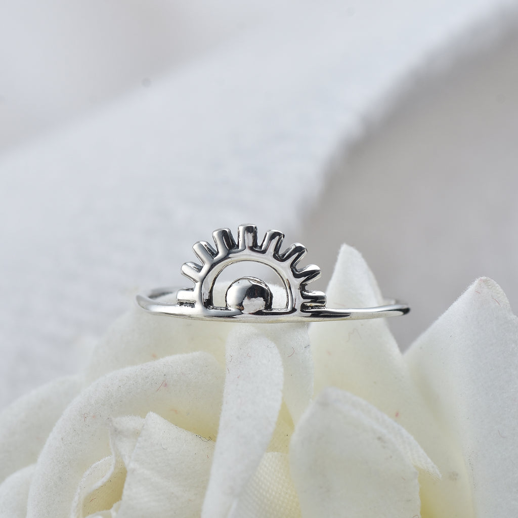 Minimal Sunburst Open Rising Sun Ring 925 Sterling Silver