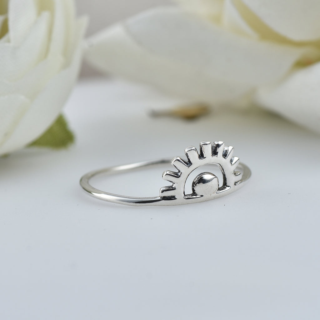 Minimal Sunburst Open Rising Sun Ring 925 Sterling Silver