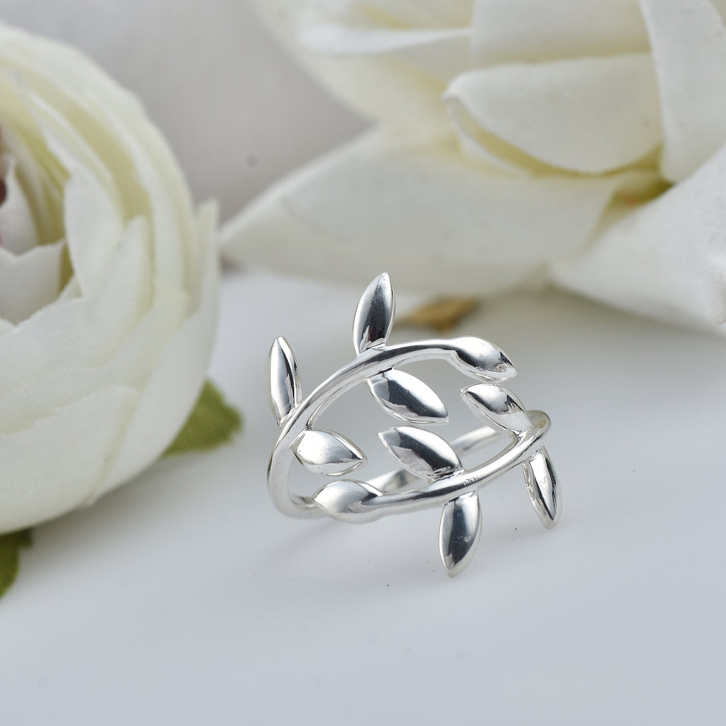 Open Nature Inspired Leaf Vine Ring 925 Sterling Silver