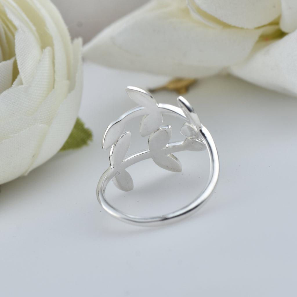Open Nature Inspired Leaf Vine Ring 925 Sterling Silver