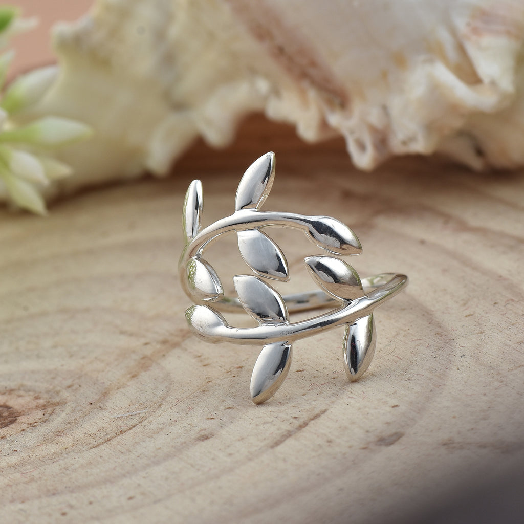 Open Nature Inspired Leaf Vine Ring 925 Sterling Silver