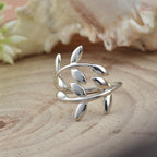 Open Nature Inspired Leaf Vine Ring 925 Sterling Silver
