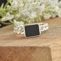 Rope Band Statement Black Onyx Square Ring 925 Sterling Silver