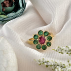 Oval Ruby Floral Ring 925 Sterling Silver Yellow Gold Plated