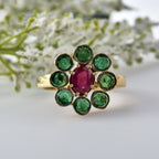 Oval Ruby Floral Ring 925 Sterling Silver Yellow Gold Plated