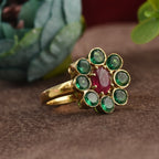 Oval Ruby Floral Ring 925 Sterling Silver Yellow Gold Plated