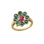 Oval Ruby Floral Ring 925 Sterling Silver Yellow Gold Plated