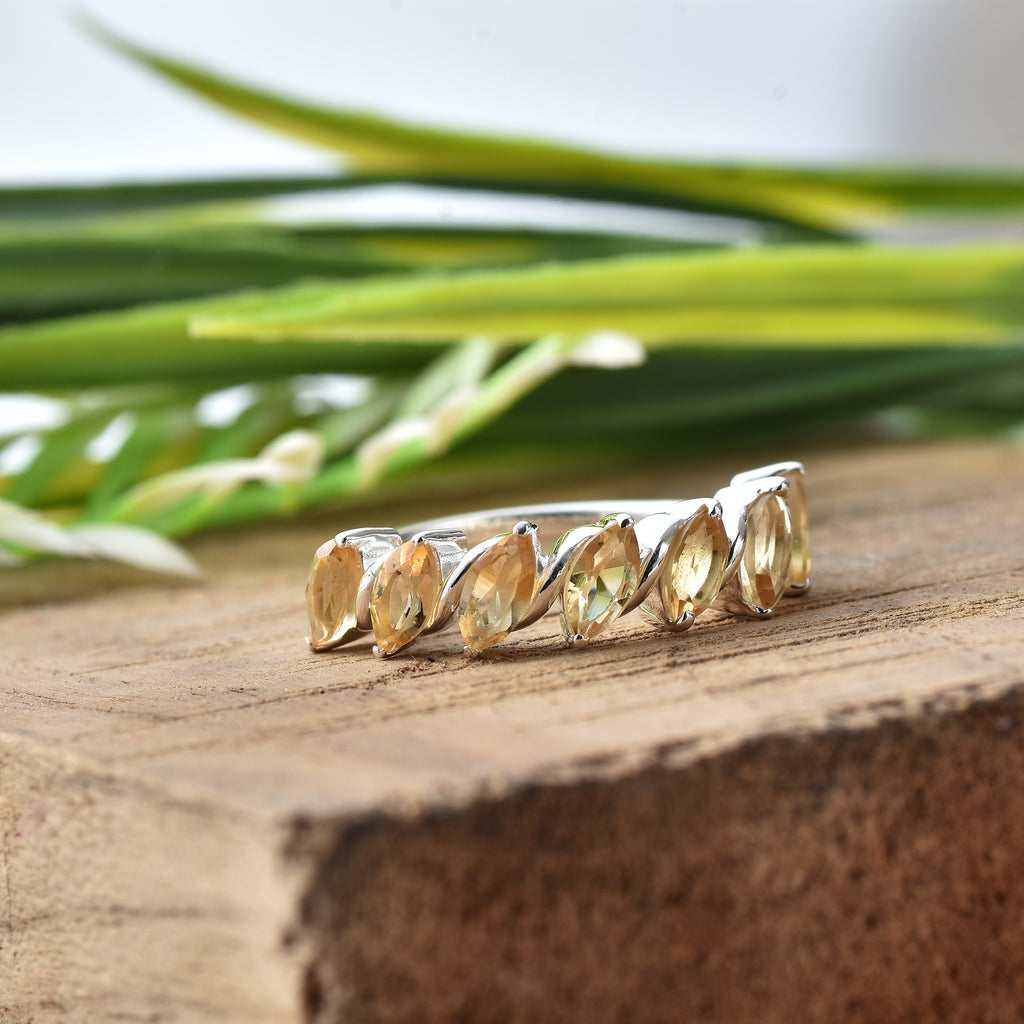 Marquise Citrine Half Eternity Band Ring 925 Sterling Silver