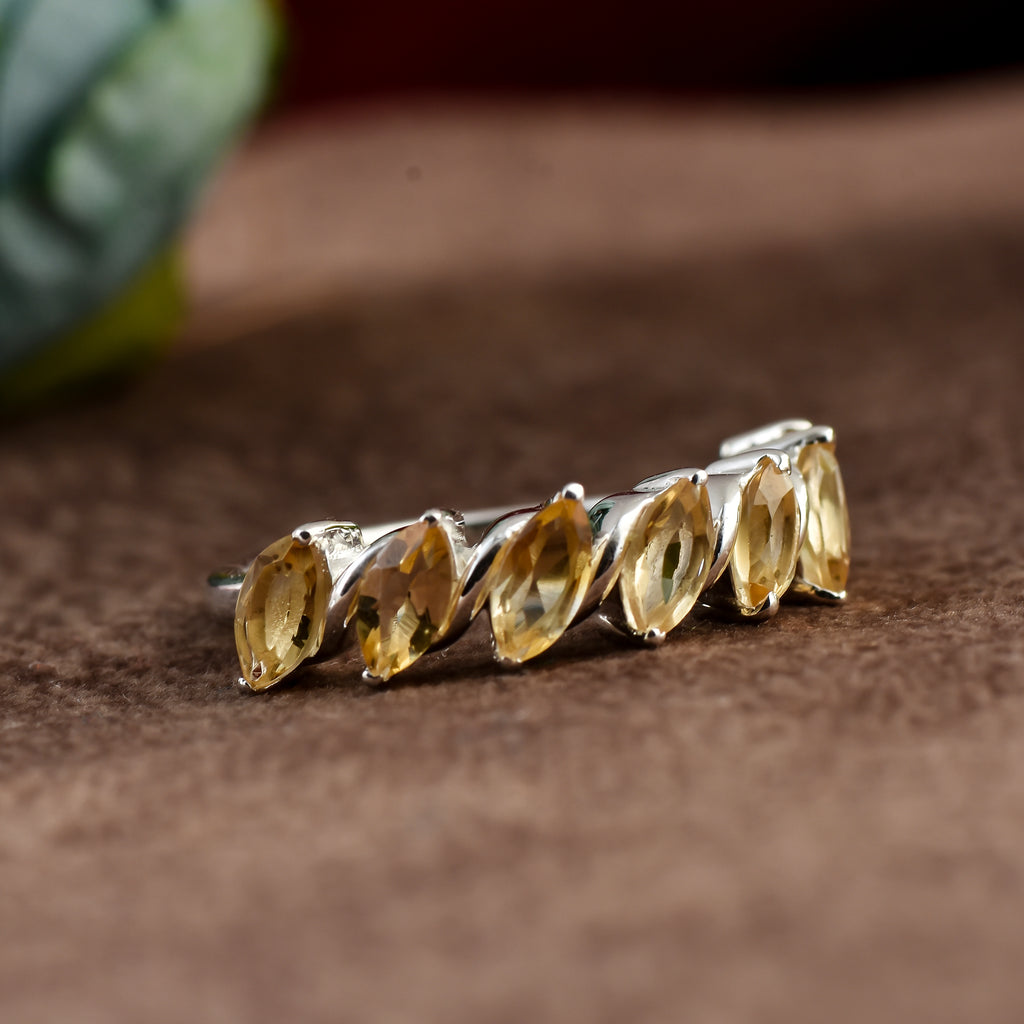 Marquise Citrine Half Eternity Band Ring 925 Sterling Silver