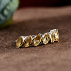 Marquise Citrine Half Eternity Band Ring 925 Sterling Silver