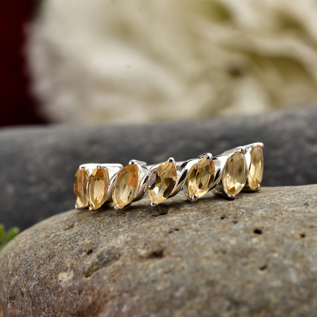 Marquise Citrine Half Eternity Band Ring 925 Sterling Silver