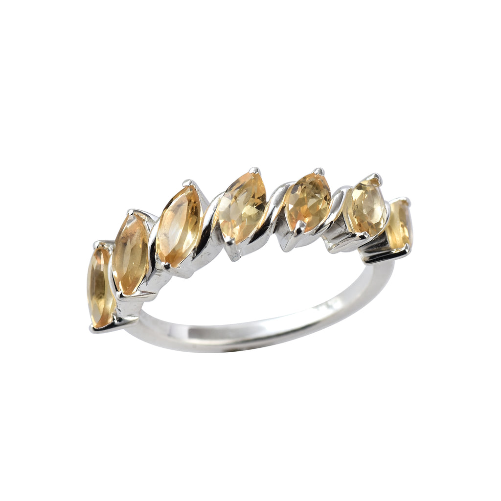 Marquise Citrine Half Eternity Band Ring 925 Sterling Silver
