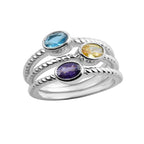Oval Citrine Triple Stone Rope Band Ring 925 Sterling Silver