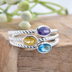 Oval Citrine Triple Stone Rope Band Ring 925 Sterling Silver