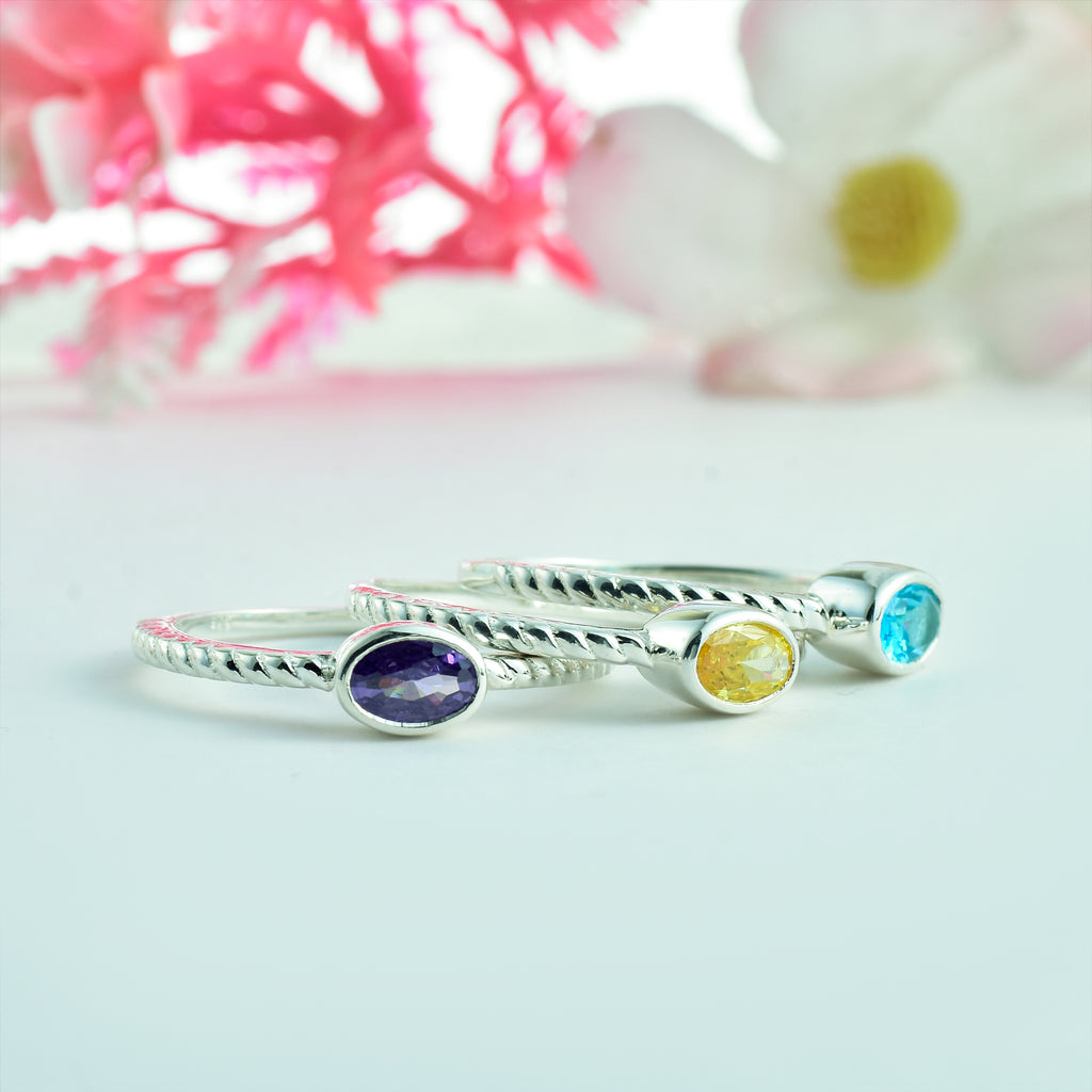 Oval Citrine Triple Stone Rope Band Ring 925 Sterling Silver