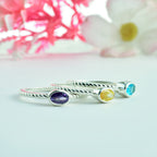 Oval Citrine Triple Stone Rope Band Ring 925 Sterling Silver