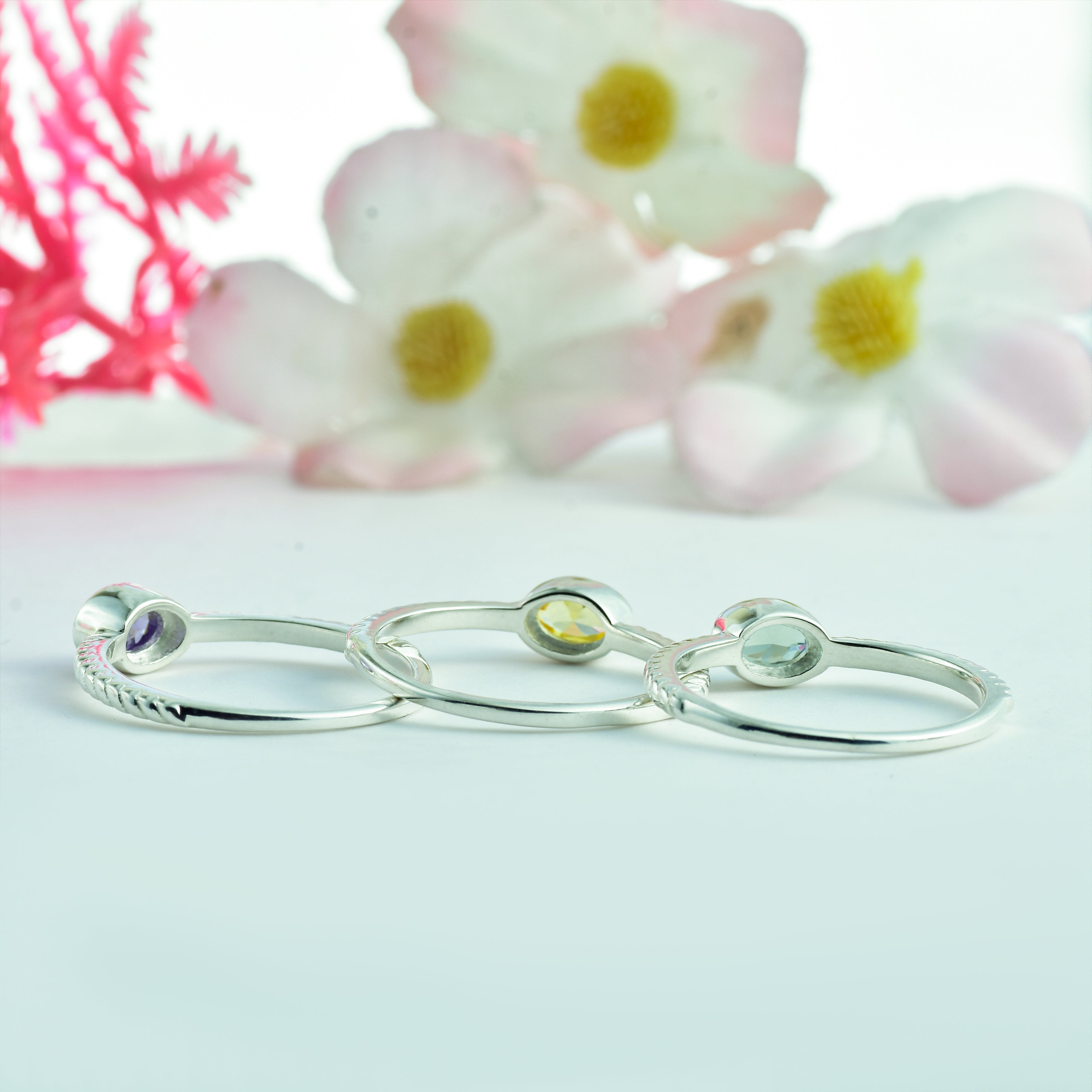 Oval Citrine Triple Stone Rope Band Ring 925 Sterling Silver