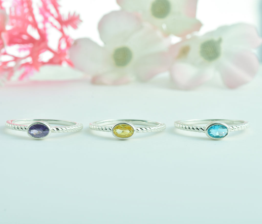 Oval Citrine Triple Stone Rope Band Ring 925 Sterling Silver