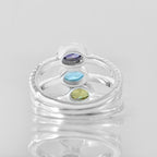 Oval Swiss Blue Topaz Triple Stone Rope Band Ring 925 Sterling Silver