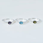 Oval Swiss Blue Topaz Triple Stone Rope Band Ring 925 Sterling Silver