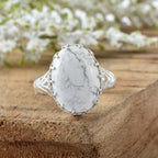 Oval Howlite Statement Ring 925 Sterling Silver