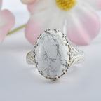 Oval Howlite Statement Ring 925 Sterling Silver