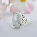 Oval Howlite Statement Ring 925 Sterling Silver
