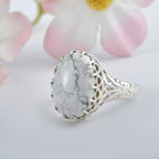 Oval Howlite Statement Ring 925 Sterling Silver