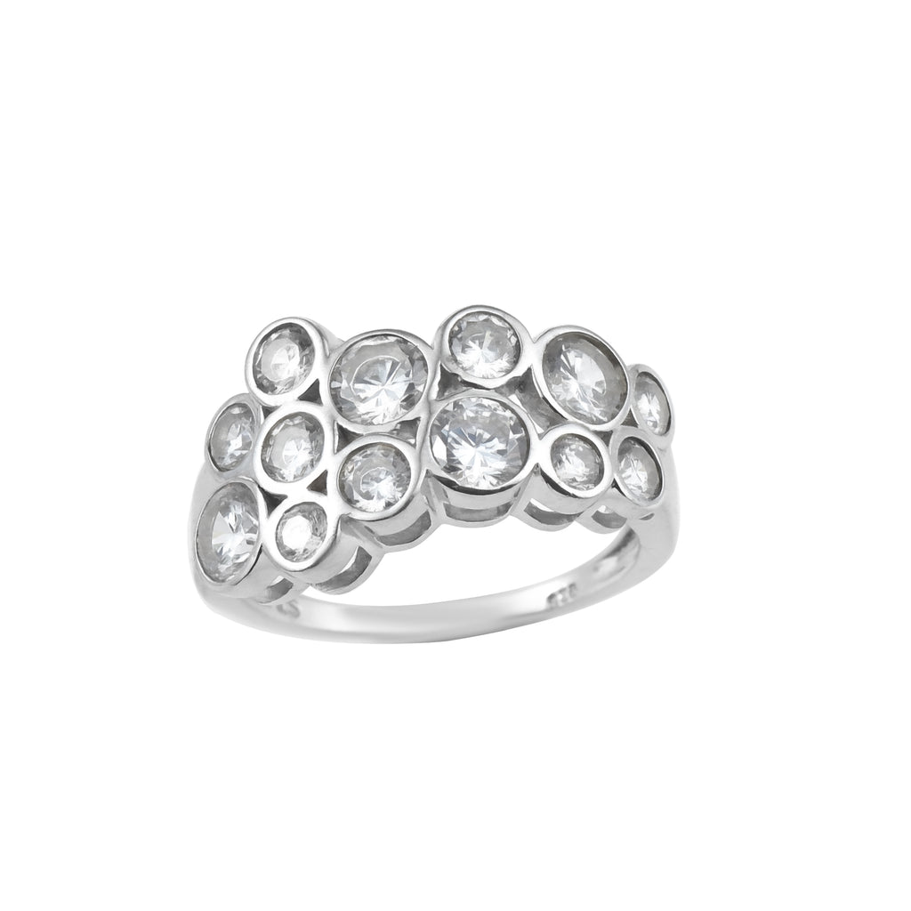 Round White Topaz Cluster Ring 925 Sterling Silver