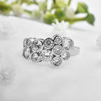 Round White Topaz Cluster Ring 925 Sterling Silver