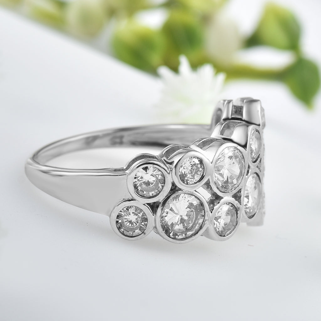 Round White Topaz Cluster Ring 925 Sterling Silver