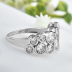Round White Topaz Cluster Ring 925 Sterling Silver