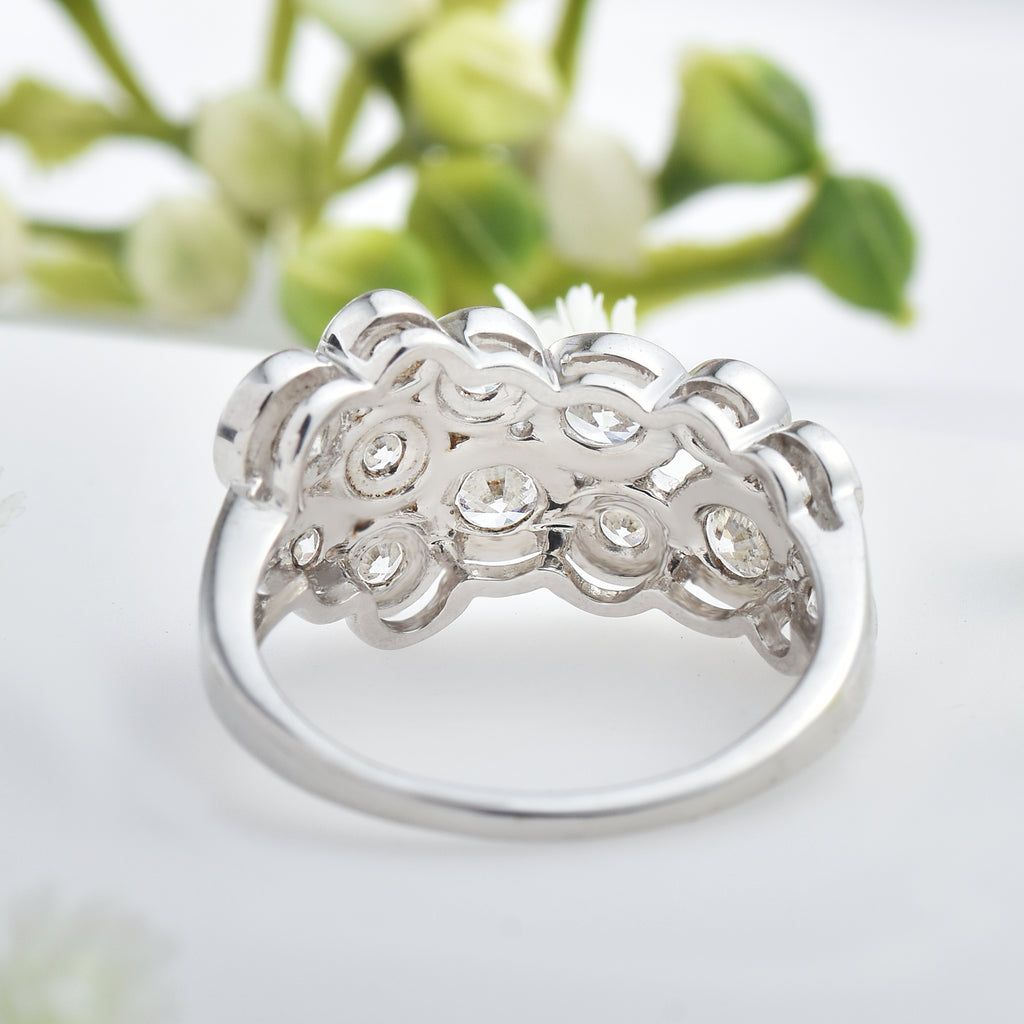 Round White Topaz Cluster Ring 925 Sterling Silver