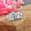 Round White Topaz Cluster Ring 925 Sterling Silver