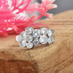 Round White Topaz Cluster Ring 925 Sterling Silver