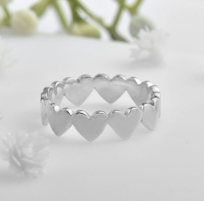 Heart Pattern Band Ring – 925 Sterling Silver